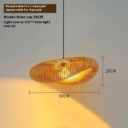 Bamboo straw hat-shaped hanging lamp ceiling light fixture with natural texture