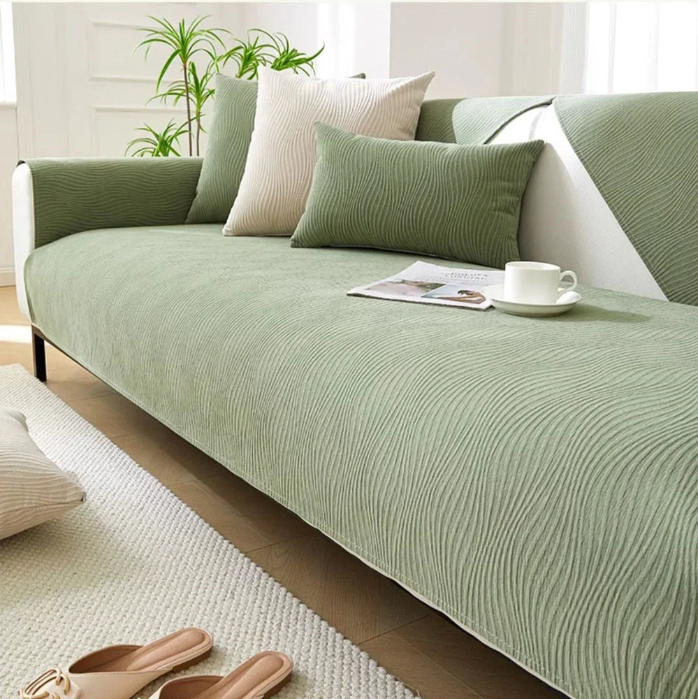 Four Seasons anti-slip sofa cover in chenille fabric with non-slip backing for leather protection