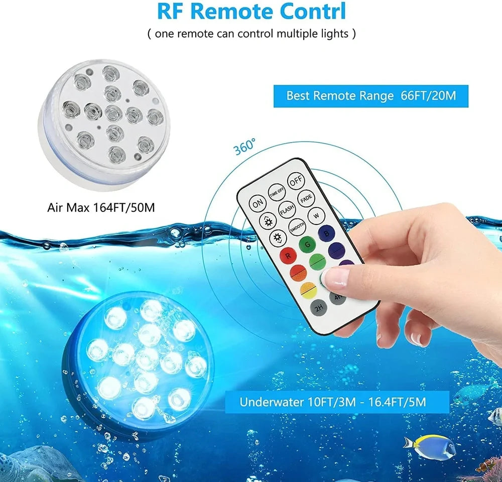 IP68 waterproof colour changing diving light with remote control for garden ponds