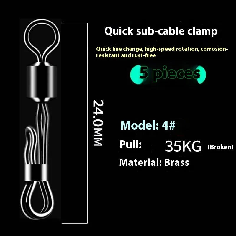 Brass quick change sub line clamp with barrel swivel bearing for fishing line management