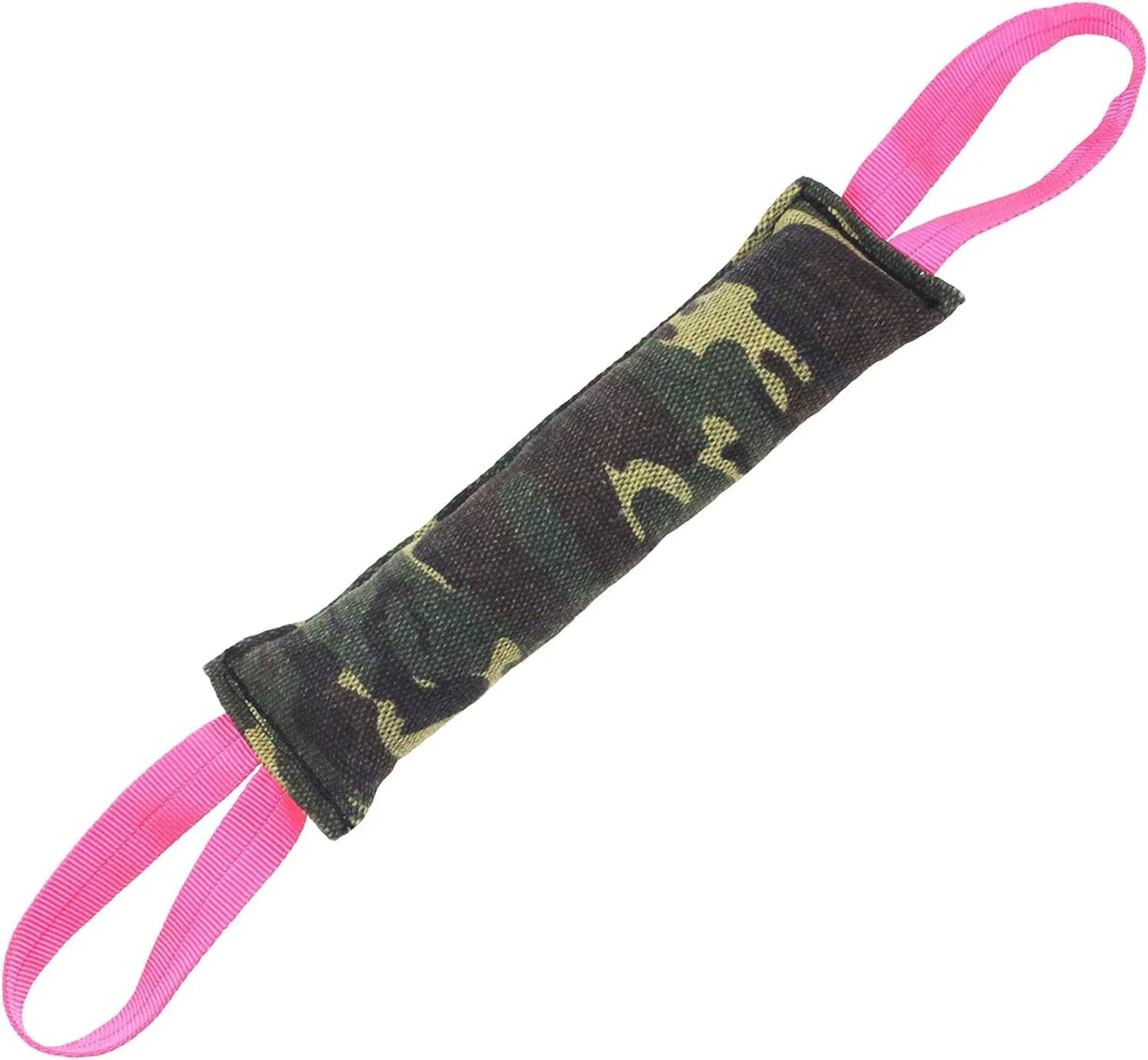 Beige jute dog tug toy with two handles for interactive training, measuring 30cm in length