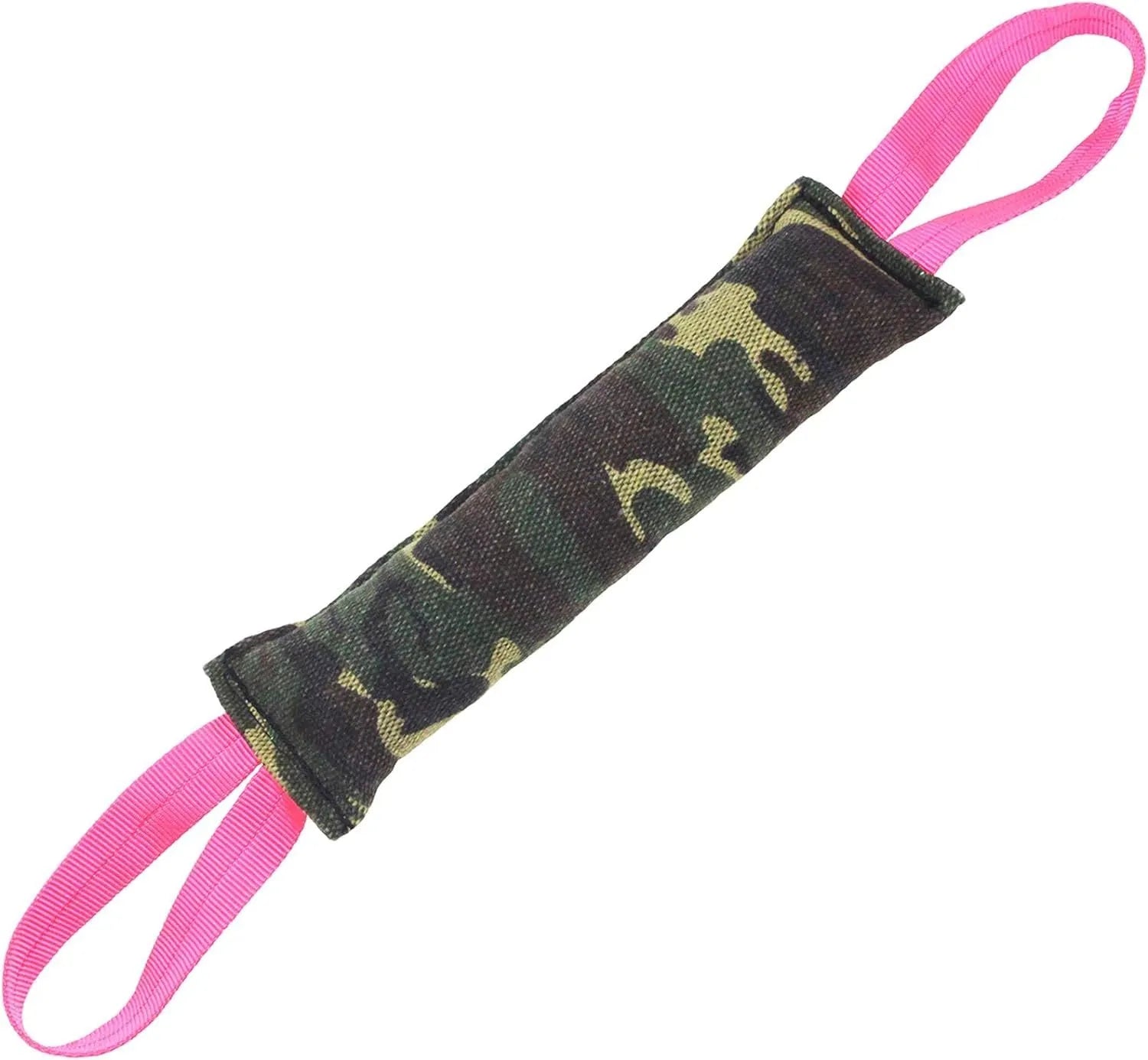 Beige jute dog tug toy with two handles for interactive training, measuring 30cm in length