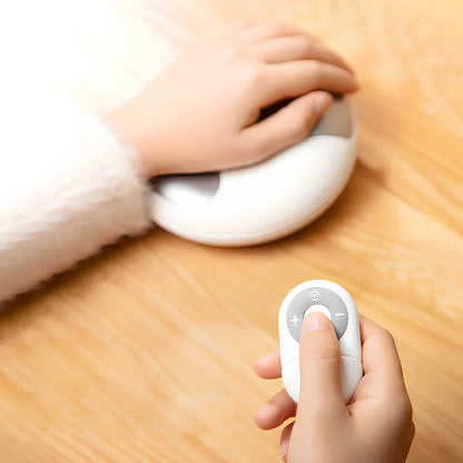 White electric hand massager device with pulse modes and heat for palm relief, 140x141x57mm size