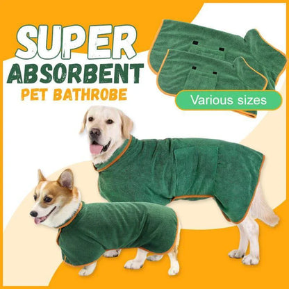 Absorbent dog bathrobe made of soft microfiber material with adjustable waist strap for a custom fit