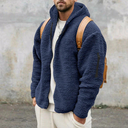 Cozy hooded fleece jacket in a variety of classic colors for men's autumn and winter wear
