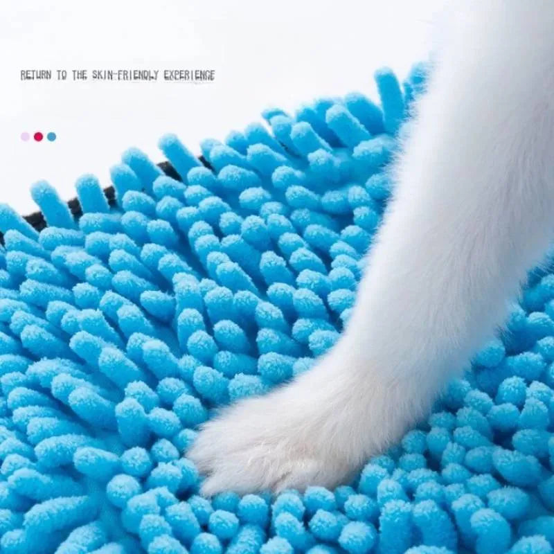 Blue pet bath robe towel with absorbent fibre for drying dogs and cats after washing