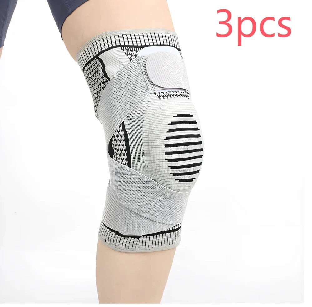 Outdoor sports pressure knee pads in fluorescent green, breathable polyester construction for mountaineering and cycling