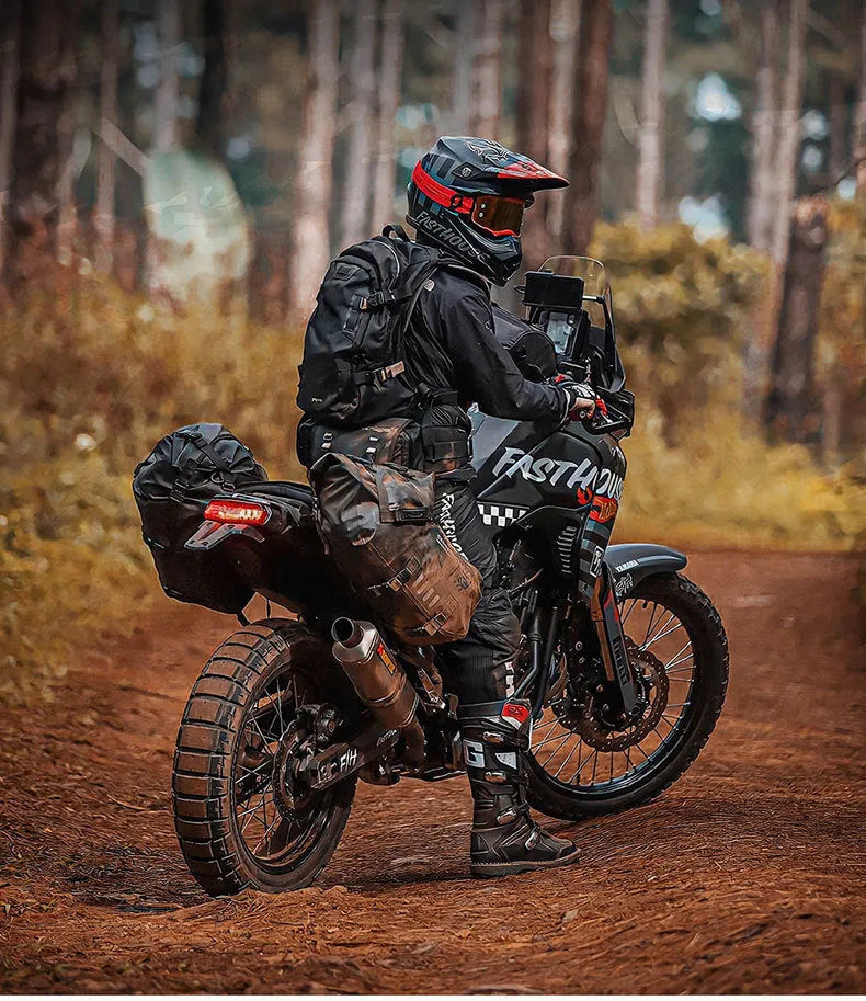 Pair of full waterproof motorcycle side bags, 18L each, polyester, black or orange, rear seat fitment