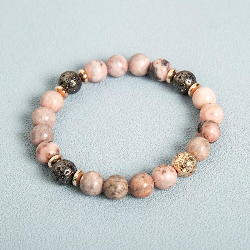 Haematite Spacer Zebra Beaded Bracelet with pink zebra pattern and natural stone powder