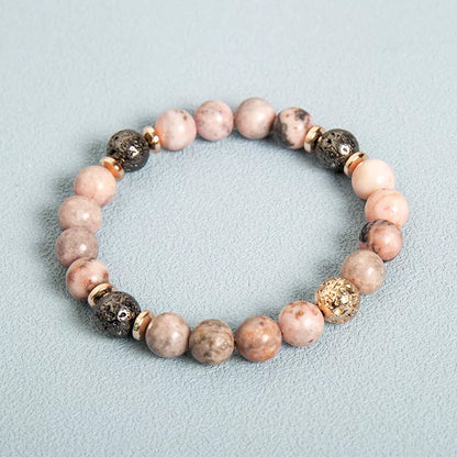 Haematite Spacer Zebra Beaded Bracelet with pink zebra pattern and natural stone powder