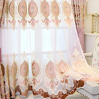 European-style blackout curtains with plant flower heart pattern in pink colour options