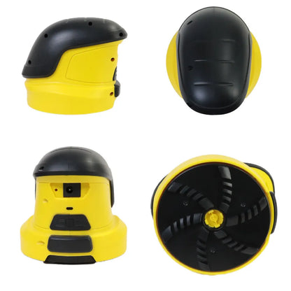 Yellow cordless electric ice scraper for car windows with USB charging cable