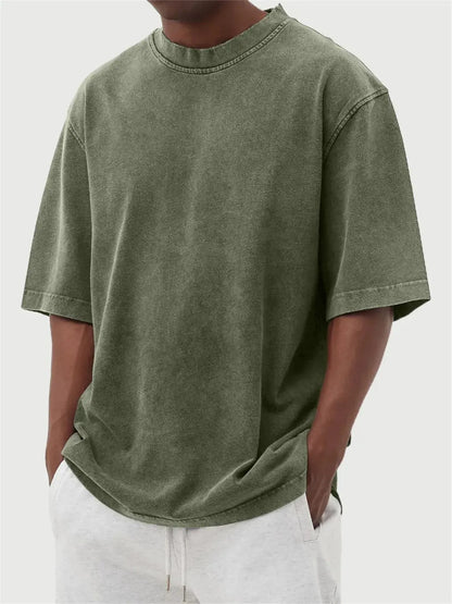 Men's stone washed polyester loose fit t-shirt in multiple colours with half sleeves