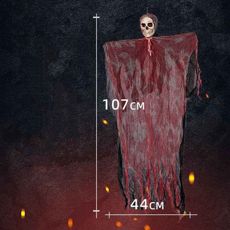 Halloween hanging ghost pendant with blood-dyed skull and wavy cloth for scary decor