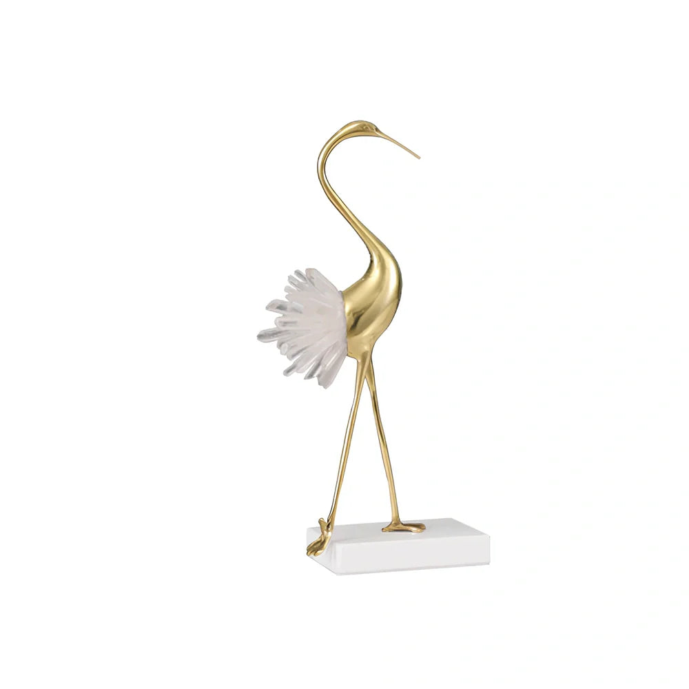 Left-facing crystal crane ornament with marble base in three size options