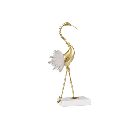 Left-facing crystal crane ornament with marble base in three size options