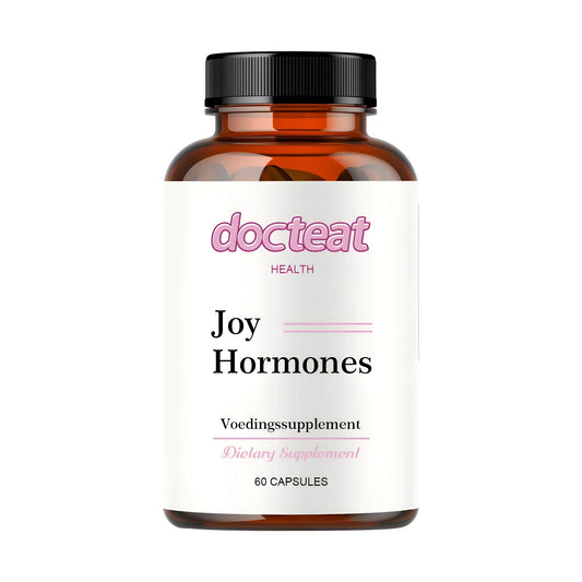 Bottle of dietary supplement capsules containing evening primrose oil, seaweed extract and vitamin B6