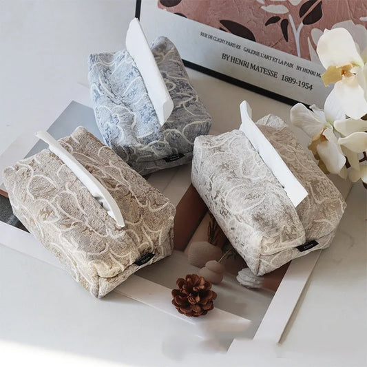 Chinese-style floral cotton tissue box measuring 17x11x7cm in beige, blue, or brown rose colours