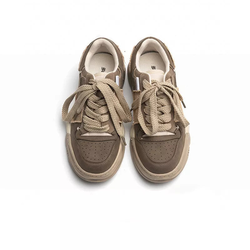 Men's casual patch leather vintage shoes in black and khaki colors