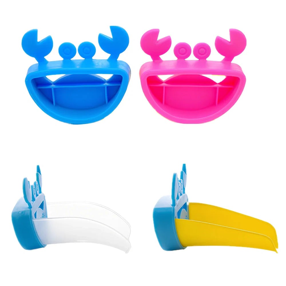 Multicolor crab-shaped polyethylene faucet extender, 8x11x6cm, for kids' bathroom hand washing on UK taps