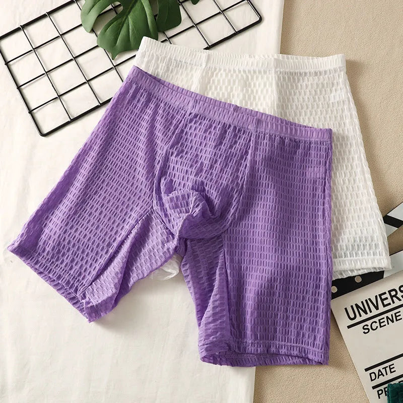 Men's solid colour lace hip lifting boxer shorts in rose red with shaping function