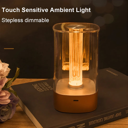 Rose Gold LED touch atmosphere lamp with abstract pattern on bedside table