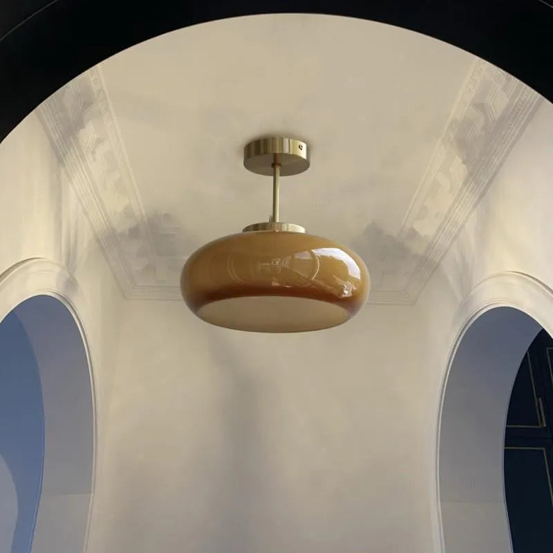 Bauhaus style three headed egg tart pendant light with milk white glass shades, retro chandelier for bedroom or dining room lighting, 220V pendant lamp available in milky white, brown, or orange red colour variations with or without decorative glass balls