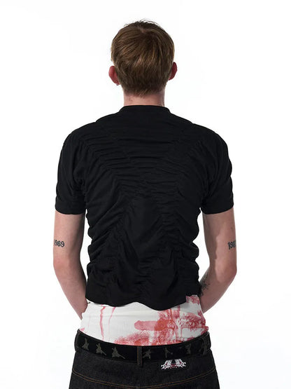 Black Korean style slim fit men's T-shirt with printed design and short sleeves