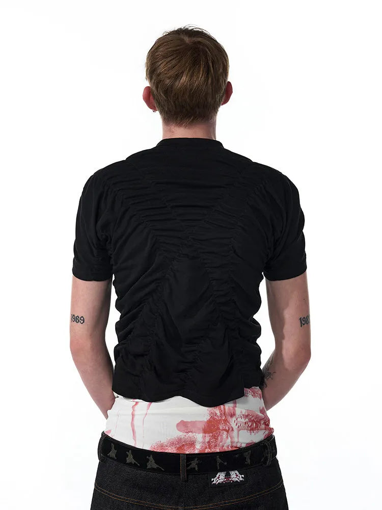 Men's slim fit summer printed short sleeve T-shirt in black Korean style round neck top with short clothing length and available in sizes M, L, XL for youth popularity fashion