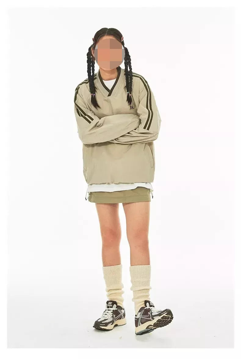 Harajuku Style American Retro Sweater in apricot and navy blue colors