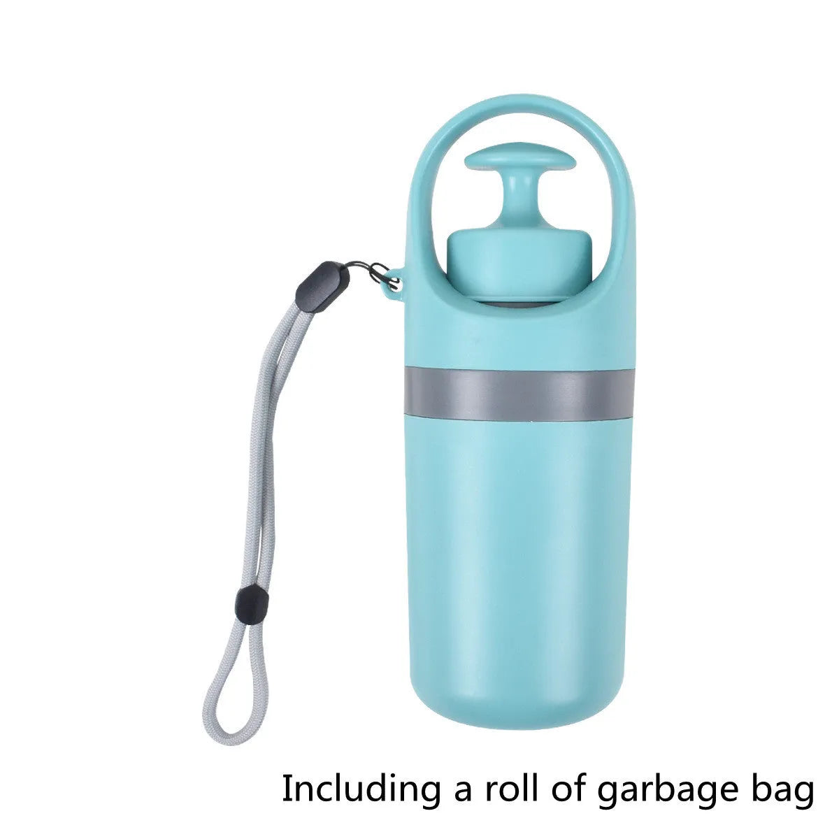 Blue portable plastic dog pooper scooper with eight-claw shovel and built-in bag dispenser