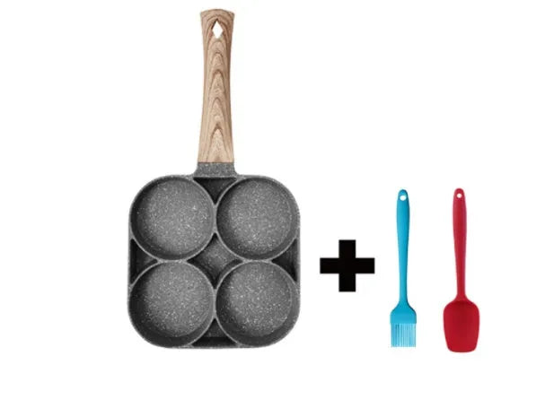 Aluminium four-hole non-stick frying pan with bakelite handle for omelettes and pancakes