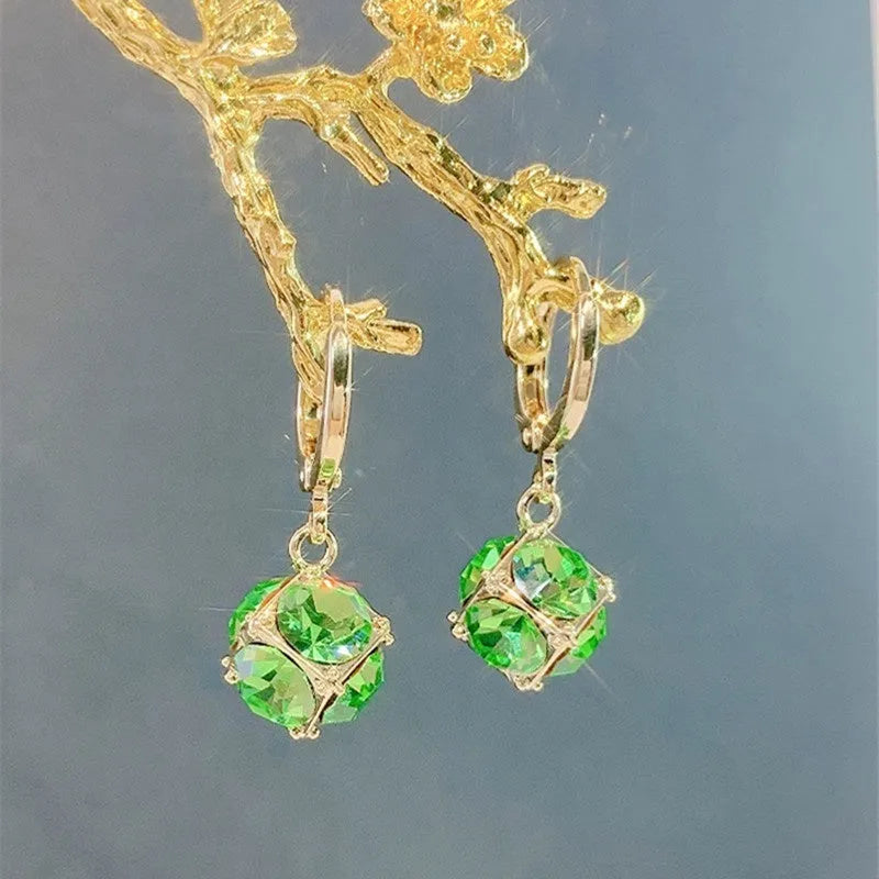 Geometric rose design copper earrings with zircon details in multiple colour options