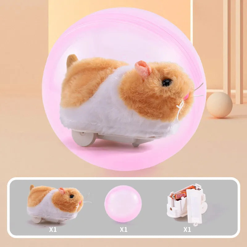 Hamster rolling ball toy with transparent plastic sphere and plush shell in beige hamster-gronder colour