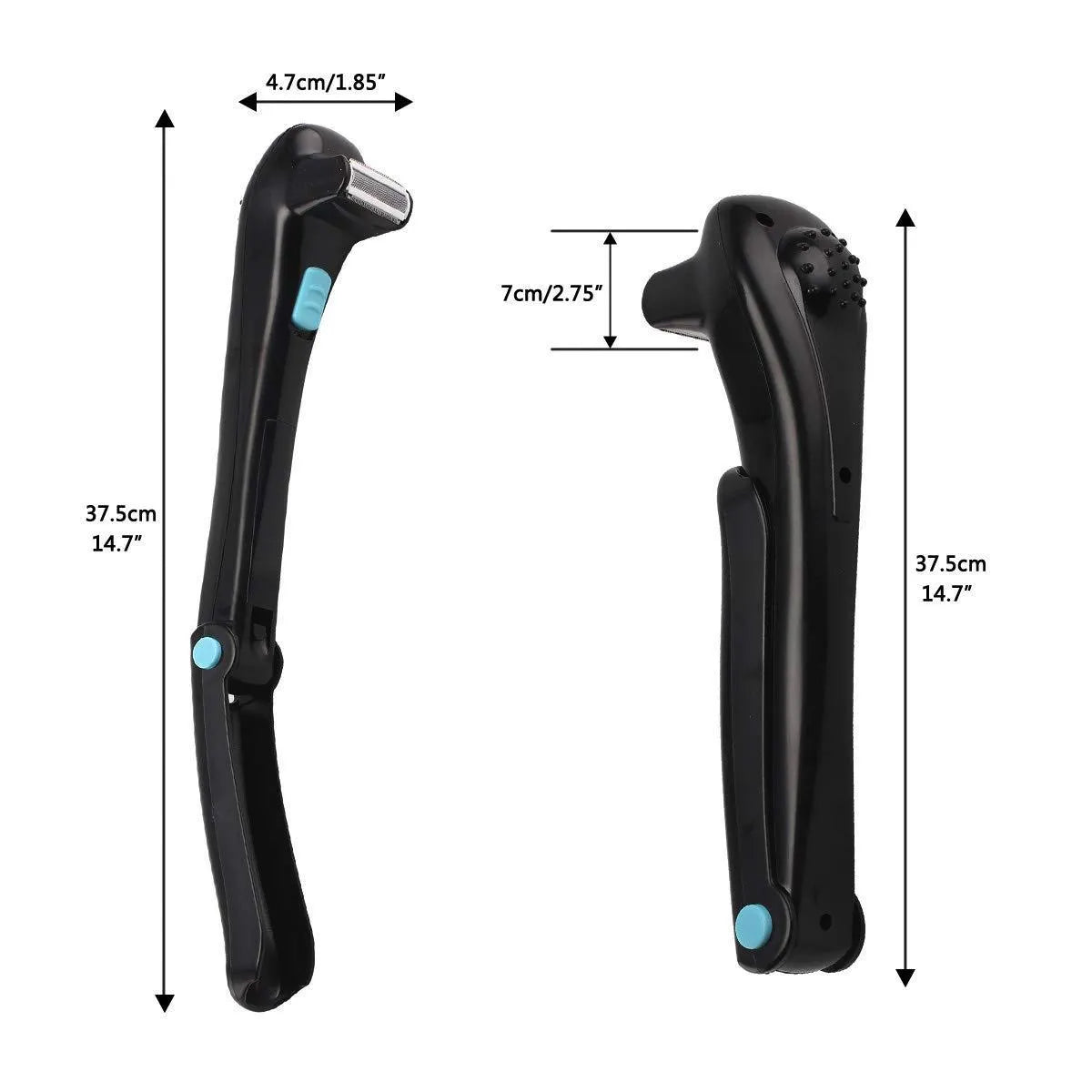 Black folding electric body hair removal shaver on a white background