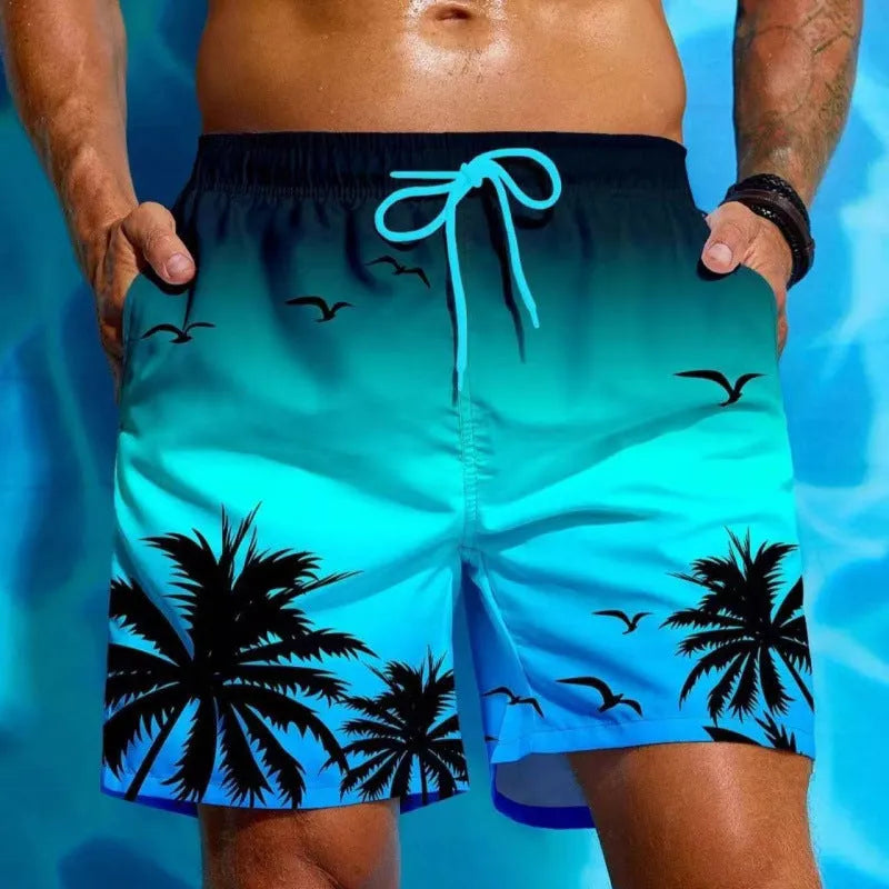 Men's loose fit swimming trunks in ethnic pattern with medium elastic waistband