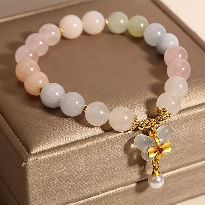 Women's crystal bracelet with colourful Morganite butterfly pendant on adjustable chain