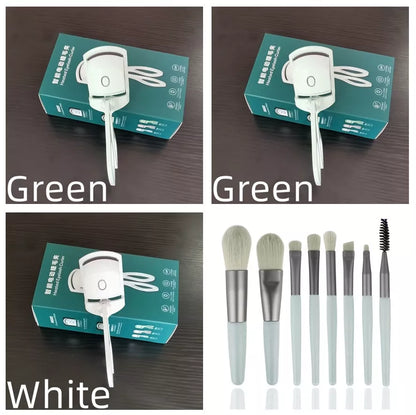 Electric Heating Eyelash Curler in white, pink, and green colors for safe, effective lash curling