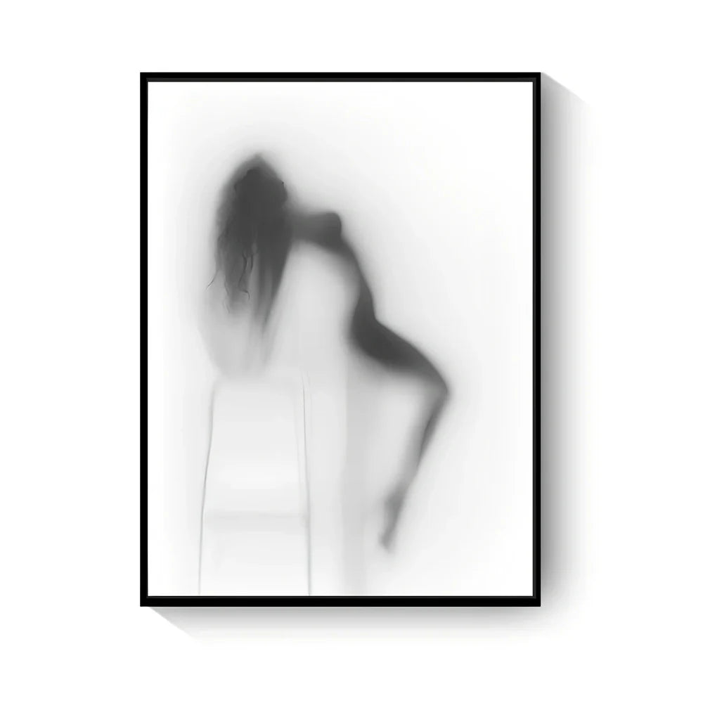 Black and white abstract canvas wall art with frameless rectangular design showing textured oil canvas surface