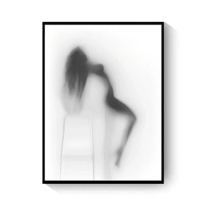 Black and white abstract canvas wall art with frameless rectangular design showing textured oil canvas surface