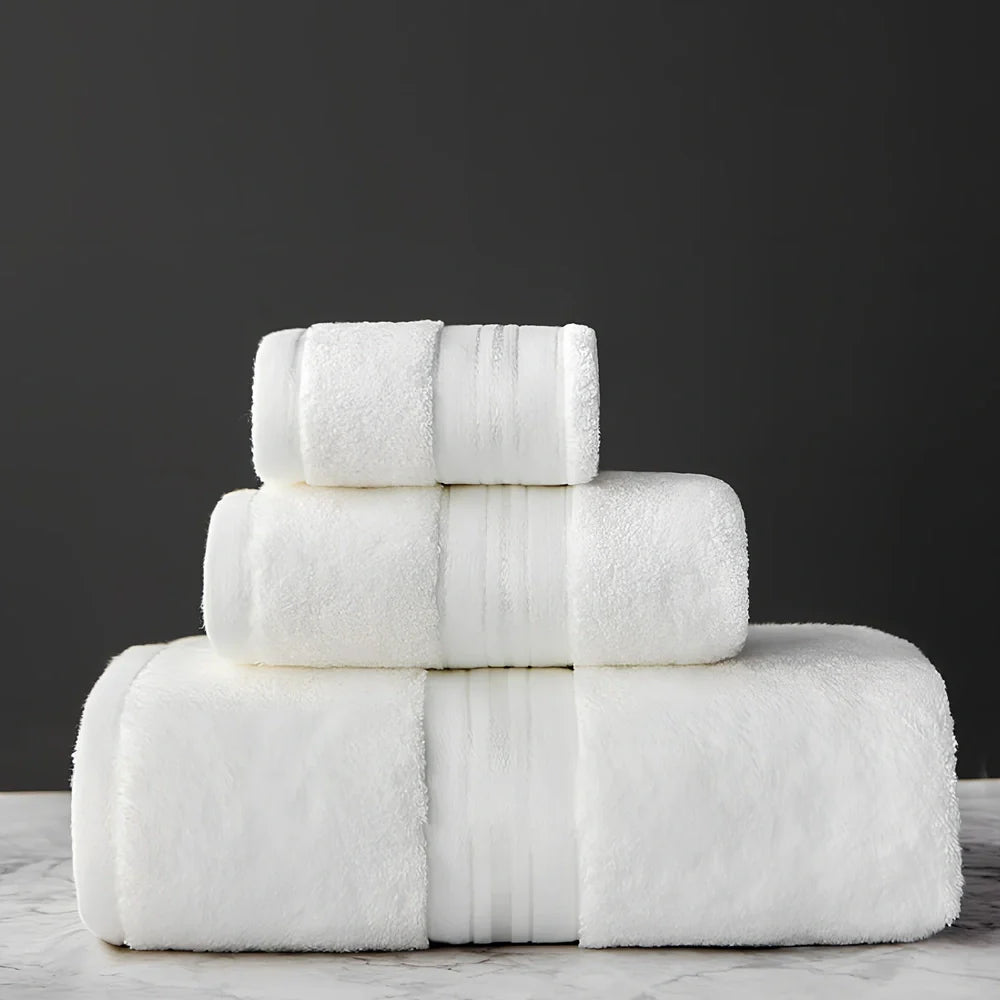 Egyptian cotton towel set showing 70x150cm bath towel and 34x75cm hand towel with beige colour