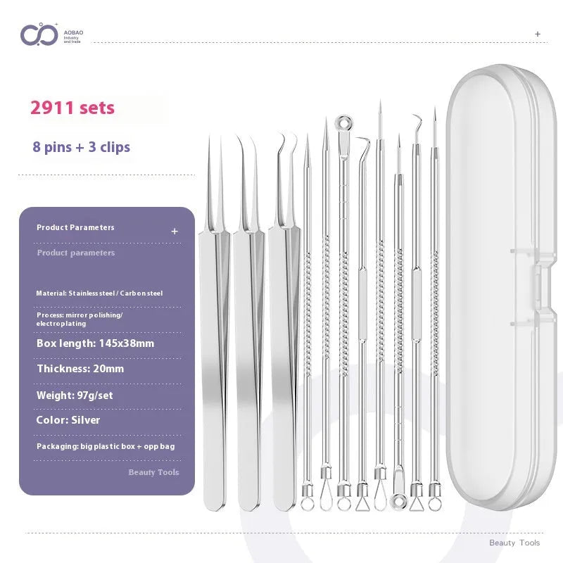 4-piece silver metal acne needle set for blackhead extraction with ultra fine pointed tips