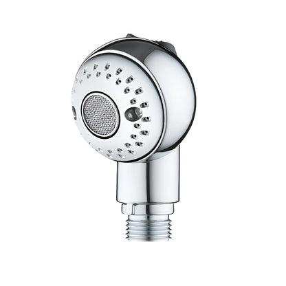 Small silver handheld shower head for gentle washing of pets and babies.