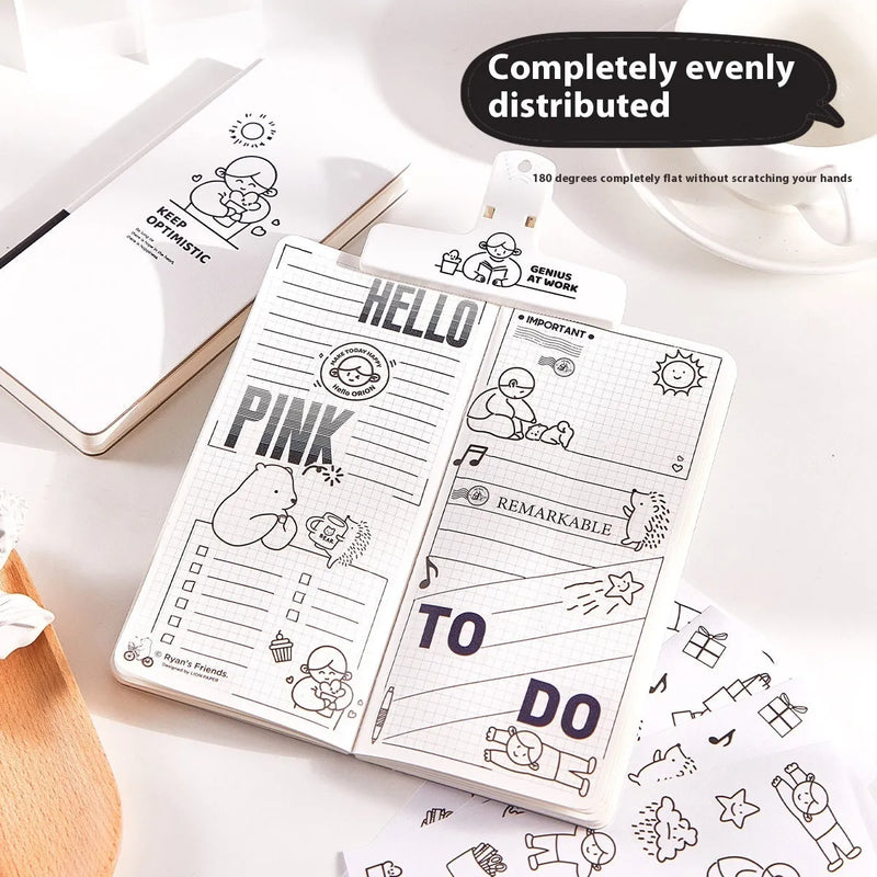 Paper New Small White Book Simple Style Plaid Journal Book Children's Notebook Mesh Notebook: A 120-page notebook with a paper cover, measuring 14.8 x 21 cm, includes 1 pair of stickers for personalisation and creative expression.