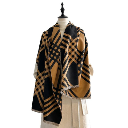 Cashmere-like winter scarf with tassels in brown, black, black camel or khaki colours