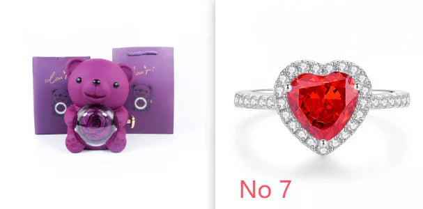 Eternal Rose Teddy Bear Jewelry Box with rotating drawer and preserved rose
