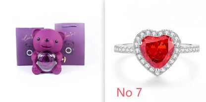 Eternal Rose Teddy Bear Jewelry Box with rotating drawer and preserved rose