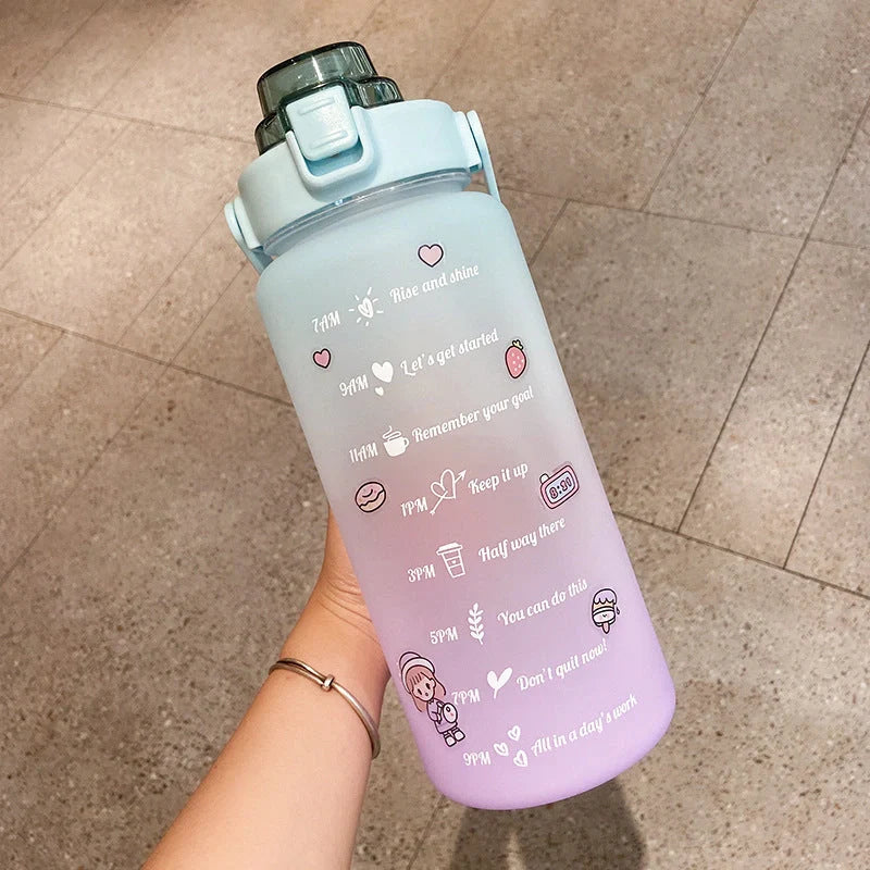 2000ml gradient color water bottle with straw and scale feature