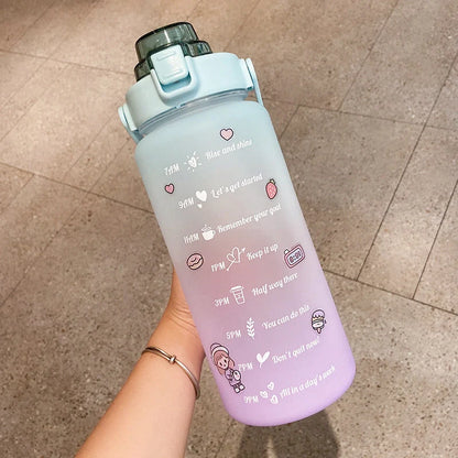 2000ml gradient color water bottle with straw and scale feature