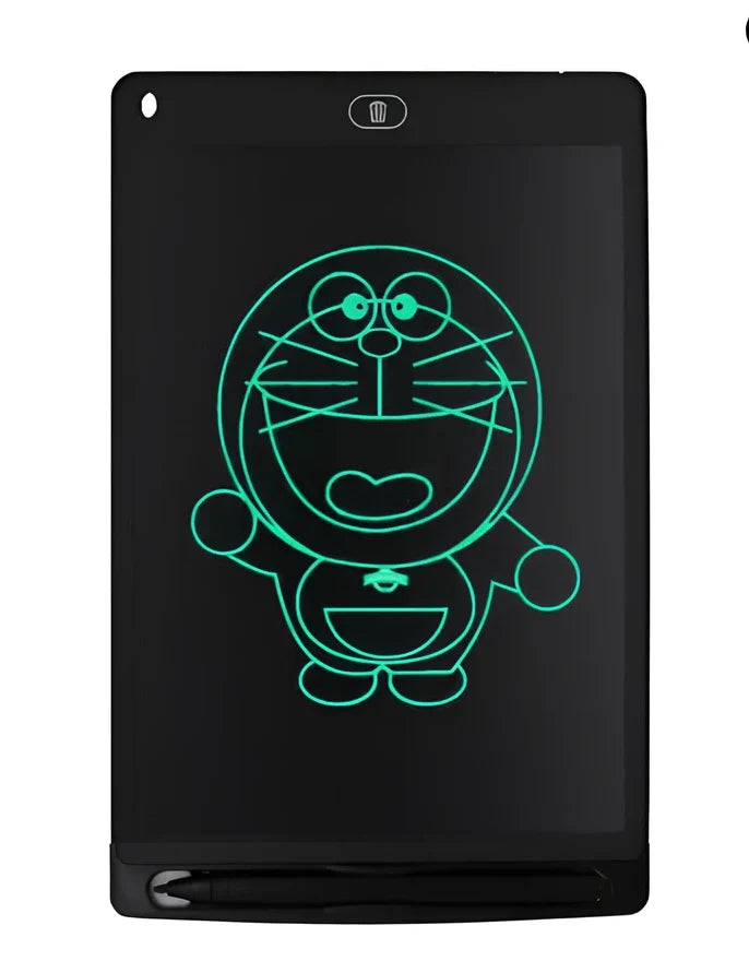 8.5-inch LCD writing board with stylus showing pressure-sensitive writing on blue background